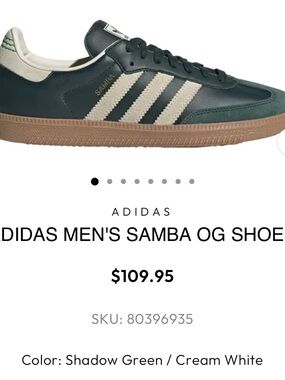 adidas Samba Low-Top Sneakers in Dark Green and White